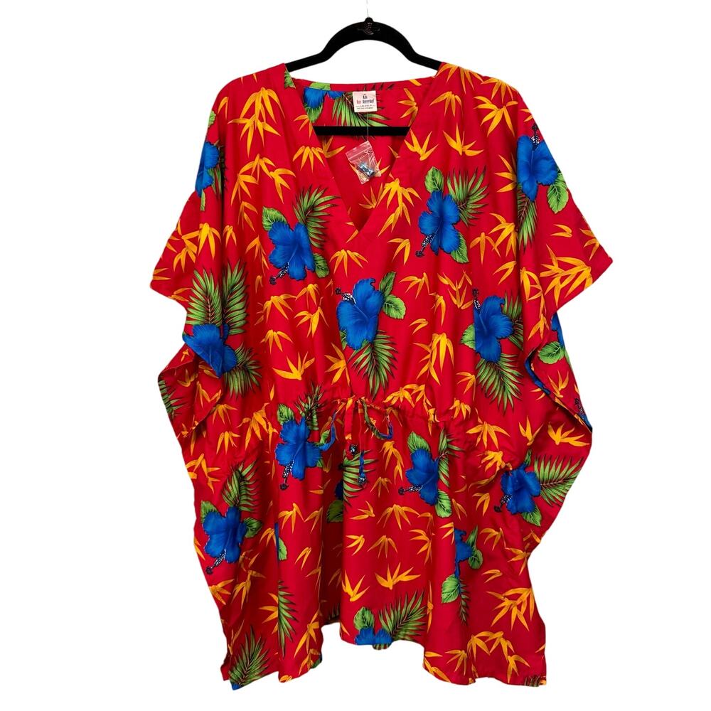 LALEELA Swimwear Cover Up Swim Beach Kaftan Dress Floral Tropical Red OSFM NWT